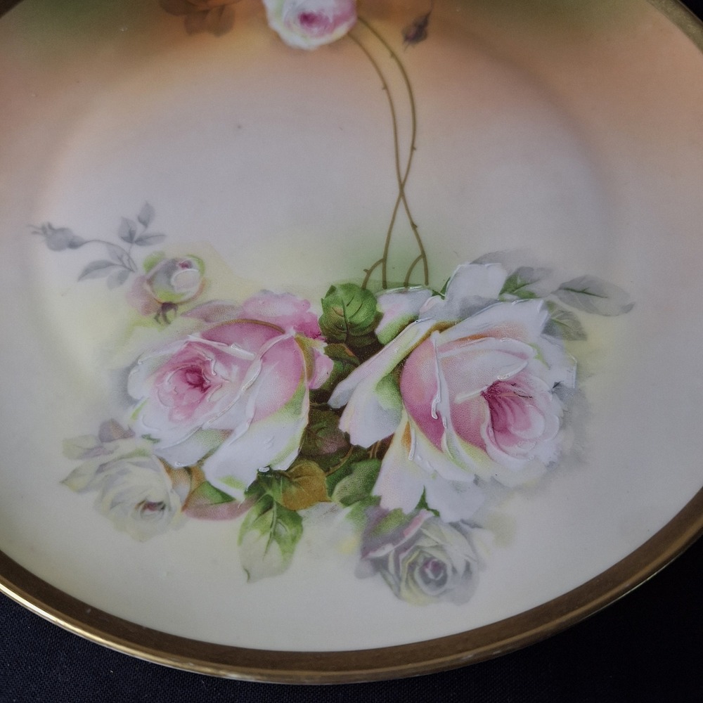 Vintage Royal Munich Bavaria Porcelain Plate Hand Painted Pink Roses Gold Rim - Picture 6 of 8